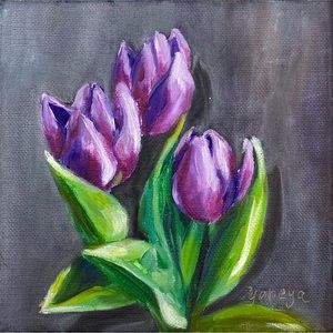 Purple tulips Original oil painting contemporary art floral painting